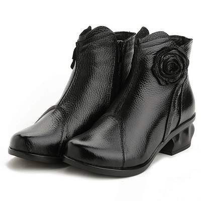 Daily Flower Round Toe Zipper Chunky Heel Boots_2