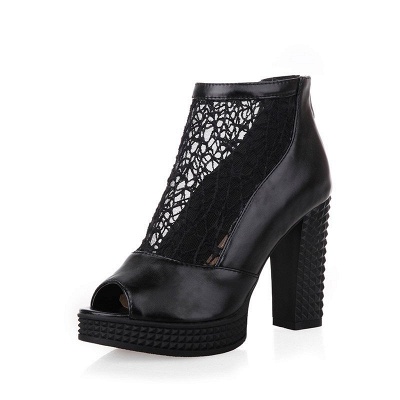 Hollow-out Daily Elegant Peep Toe Chunky Heel Boots_3