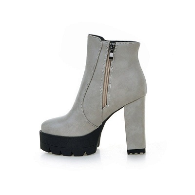 Chunky Heel Daily Zipper Round Toe Boots_13