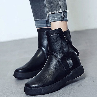 Zipper Daily Round Toe Flat Heel Boots_2