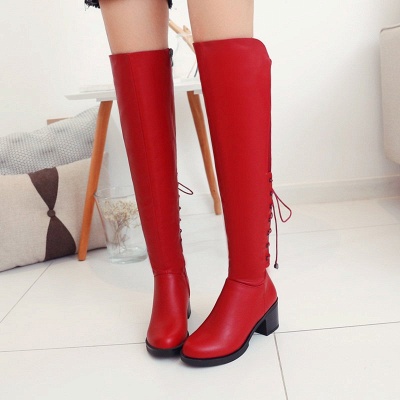 Lace-up Dress Round Toe Elegant Chunky Heel Boots_1