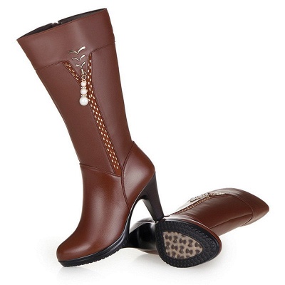 Daily Pearl Imitation Pointed Toe Chunky Heel Elegant Boots_8