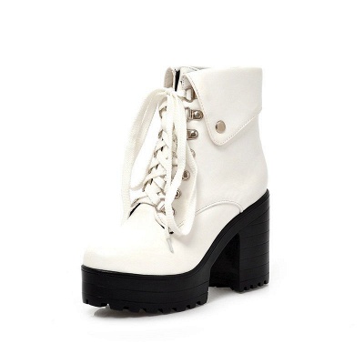 Chunky Heel Lace-up PU Daily Round Toe Boot_7