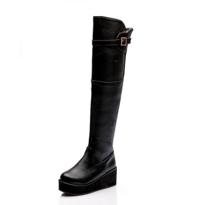 Women's Boots Wedge Heel Black Round Toe Boots_2
