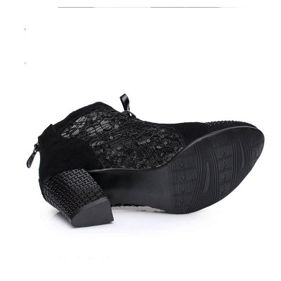 Black Winter Beading Chunky Heel Casual Lace Boot_4