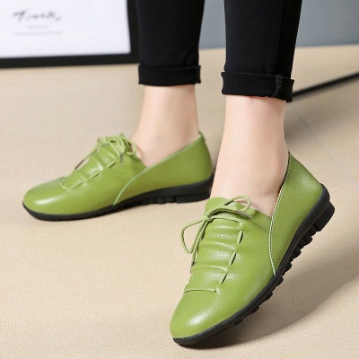 Casual Round Toe Lace-up Flat Heel Loafers_4