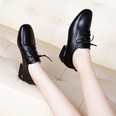Chunky Heel Lace-up Pointed Toe Oxfords_7