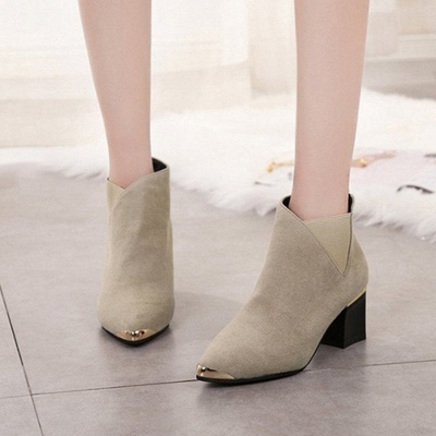 Suede Chunky Heel Pointed Toe Elegant Boot_1