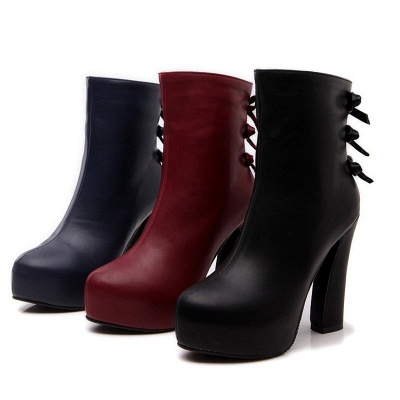 Daily Chunky Heel Zipper Tie Round Toe Elegant Boots_6