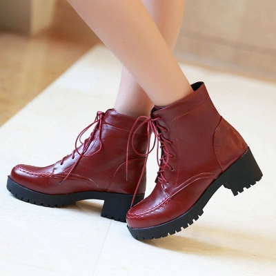 Daily Lace-up Fall PU Round Toe Boot_1