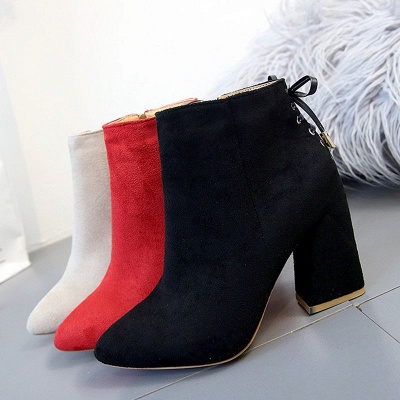 Chunky Heel Daily Lace-up Pointed Toe Zipper Elegant Boots_7