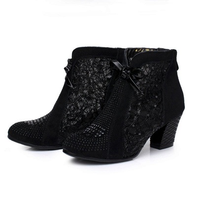 Black Winter Beading Chunky Heel Casual Lace Boot_3