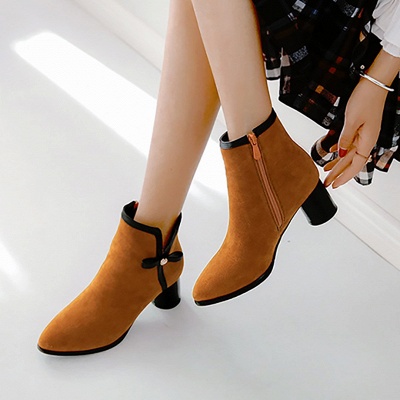 Daily Chunky Heel Zipper Pointed Toe Boots_12