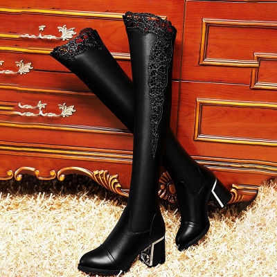 Chunky Heel Hollow-out Daily Pointed Toe Elegant Boots_6