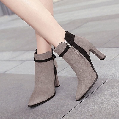 Suede Buckle Chunky Heel Pointed Toe Boot_3