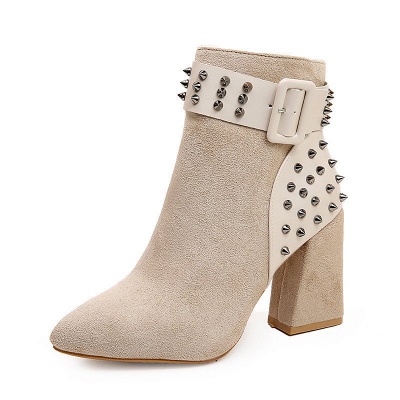 Suede Chunky Heel Daily Lace-up Rivet Boots_7