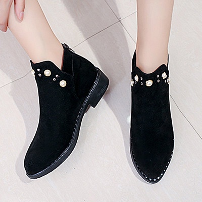 Suede Chunky Heel Daily Beading Round Toe Boot_1