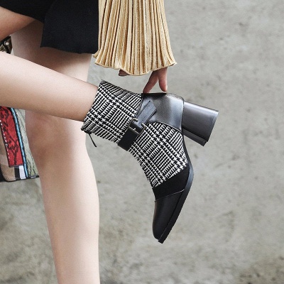 Daily Zipper Pointed Toe Buckle Chunky Heel Boots_6