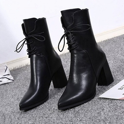 Lace-up Chunky Heel Daily Pointed Toe Elegant Boots_7