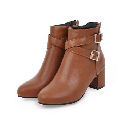 Daily Chunky Heel Buckle Pointed Toe Boots_2