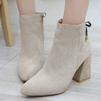 Chunky Heel Daily Lace-up Pointed Toe Zipper Elegant Boots_5