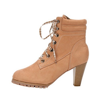 Chunky Heel PU Daily Lace-up Boots_1