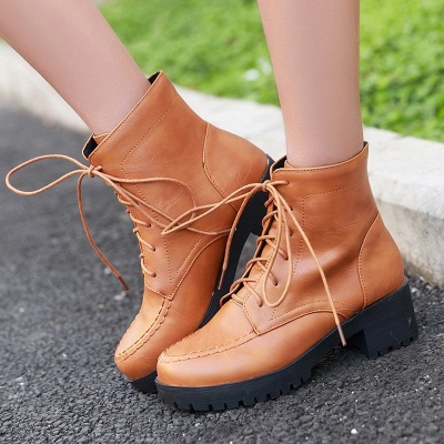 Daily Lace-up Fall PU Round Toe Boot_2