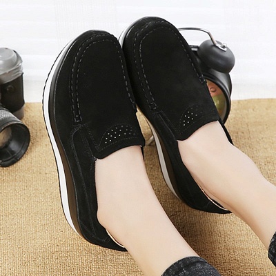 Wedge Heel Daily Round Toe Casual Loafers_3
