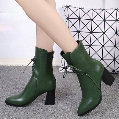 Lace-up Chunky Heel Daily Pointed Toe Elegant Boots_5