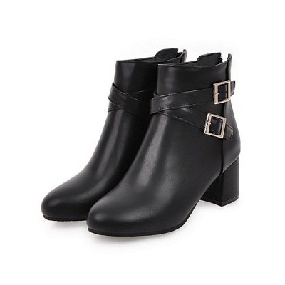 Daily Chunky Heel Buckle Pointed Toe Boots_3