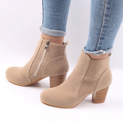 Suede Chunky Heel Reißverschluss Tägliche Runde Kappe Boot_7