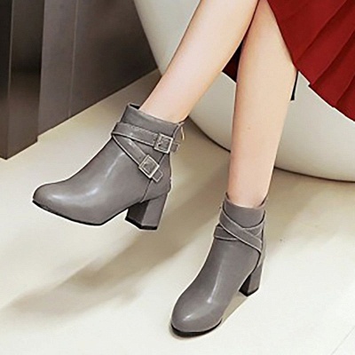 Daily Chunky Heel Buckle Pointed Toe Boots_10