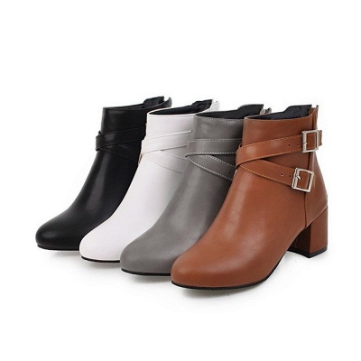 Daily Chunky Heel Buckle Pointed Toe Boots_9