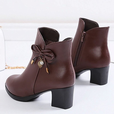 Bowknot Daily Chunky Heel Pointed Toe Zipper Elegant Boots_11