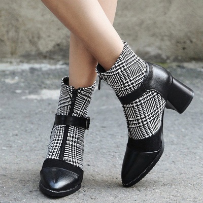 Daily Zipper Pointed Toe Buckle Chunky Heel Boots_2