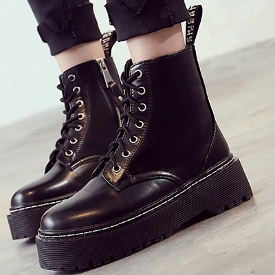 Platform Lace-up Round Toe Boots_1