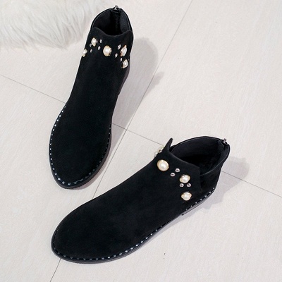 Suede Chunky Heel Daily Beading Round Toe Boot_6
