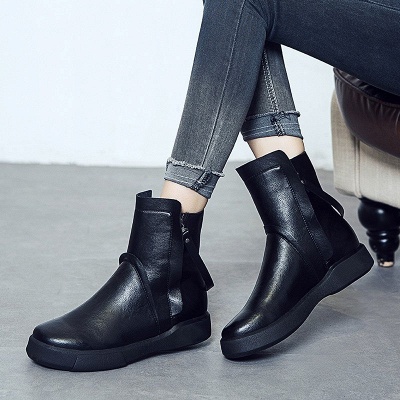 Zipper Daily Round Toe Flat Heel Boots_5