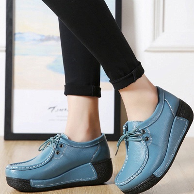Wedge Heel Daily Lace-up Round Toe Loafers_10