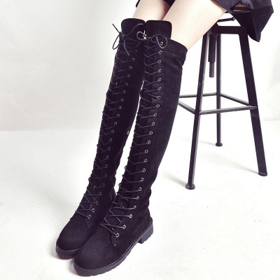 Lace-up Daily Chunky Heel Round Toe Suede Boot_3
