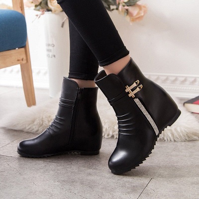 Daily Zipper PU Wedge Heel Round Toe Elegant Boots_2