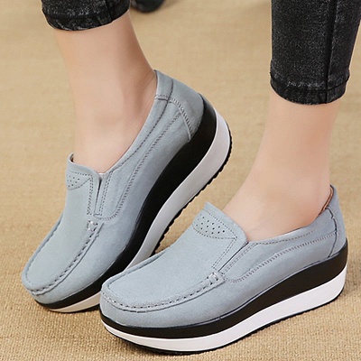 Wedge Heel Daily Round Toe Casual Loafers_4