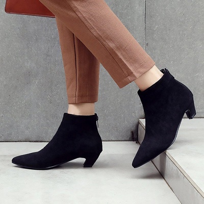 Chunky Heel Zipper Daily Pointed Toe Elegant Boots_3