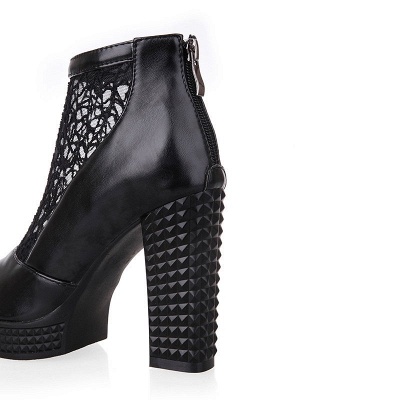 Hollow-out Daily Elegant Peep Toe Chunky Heel Boots_10