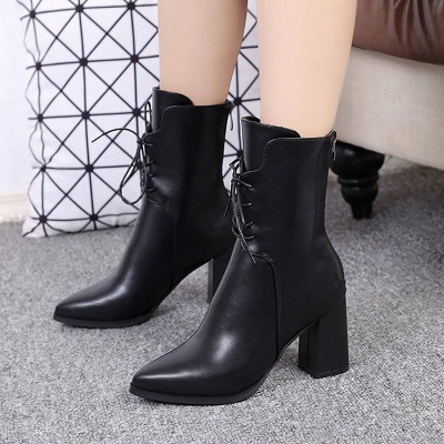 Lace-up Chunky Heel Daily Pointed Toe Elegant Boots_1