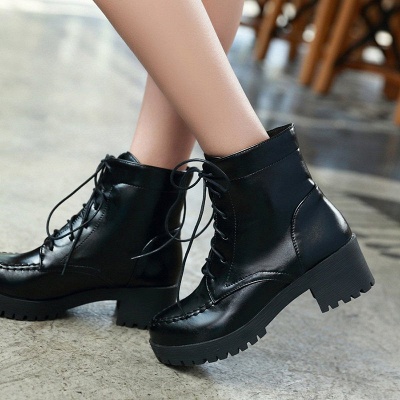 Daily Lace-up Fall PU Round Toe Boot_9