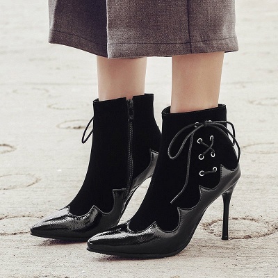 Lace-up Daily Stiletto Heel Zipper Pointed Toe Elegant Boots_2