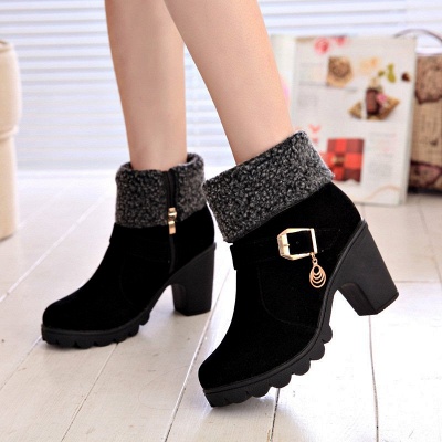Fall Daily Suede Chunky Heel Round Toe Boot_2