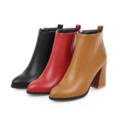 Chunky Heel Zipper Daily Pointed Toe Elegant Boots_8