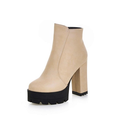 Chunky Heel Daily Zipper Round Toe Boots_16